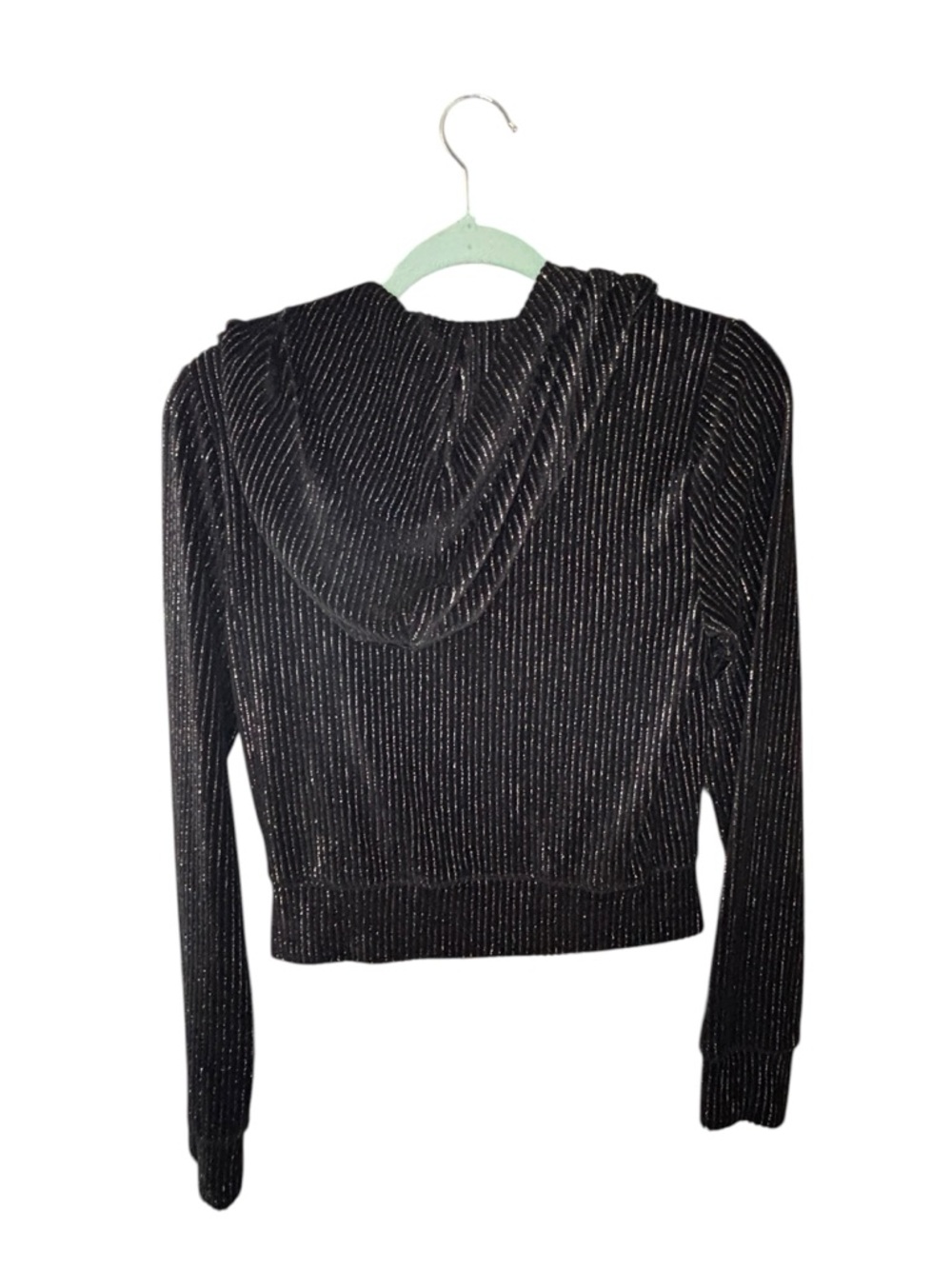 Juicy Couture Black Metallic Ribbed Velour Zip Hoodie Cropped Size S Y2K - Picture 3 of 10